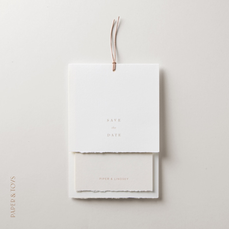 Minimal Save the Date, gescheurde rand, dekrand, natuurlijk, minimalistisch, eenvoudig, linnen, aangepast afbeelding 3