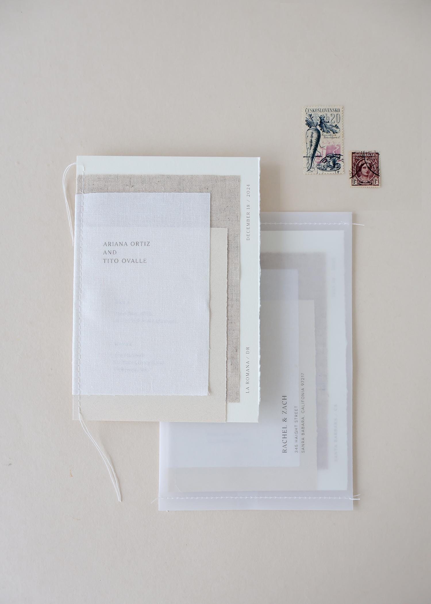 Layered Linen Wedding Invitation, Torn Edge, Deckle Edge, Natural ...