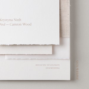 Natural Linen Wedding Invitation, torn edge, deckle edge, natural, minimalist, simple, linen, wedding invitation image 3