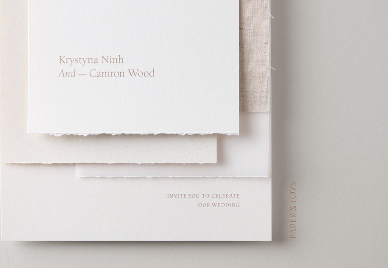 Natural Linen Wedding Invitation, torn edge, deckle edge, natural, minimalist, simple, linen, wedding invitation image 3