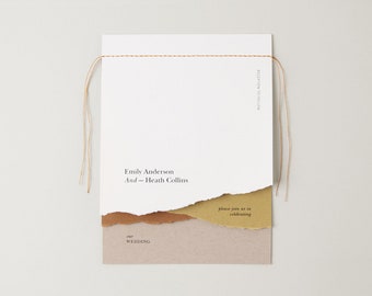 Landscape Wedding Invitation Set, Hand Torn Edge - hand sewn paper, deckle edge, natural, minimal, minimalist, simple, invites