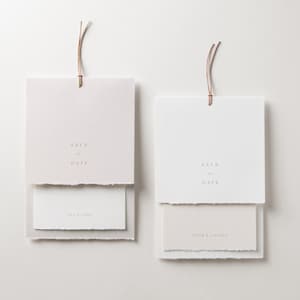 Minimal Save the Date, gescheurde rand, dekrand, natuurlijk, minimalistisch, eenvoudig, linnen, aangepast afbeelding 1