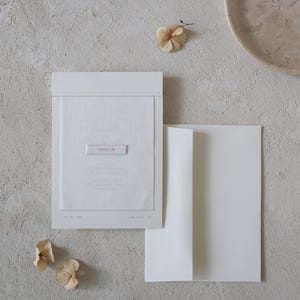 Wedding Label Invitation, torn edge, deckle edge, natural, minimalist, simple, linen, wedding invitation