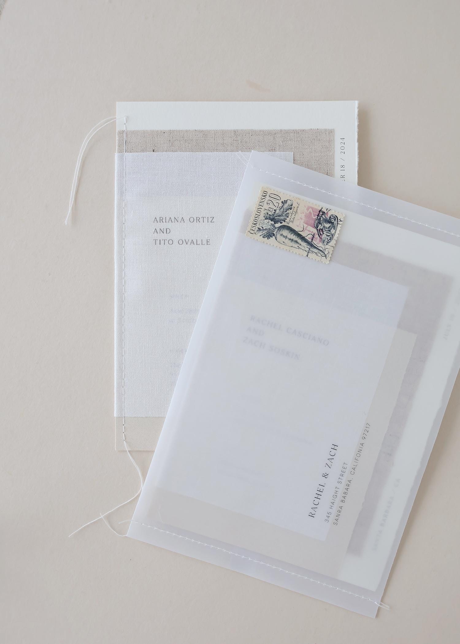 Layered Linen Wedding Invitation, Torn Edge, Deckle Edge, Natural ...