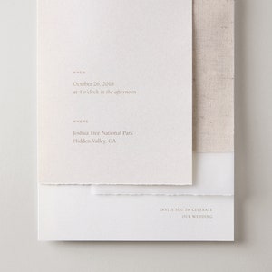 Natural Linen Wedding Invitation, torn edge, deckle edge, natural, minimalist, simple, linen, wedding invitation image 4