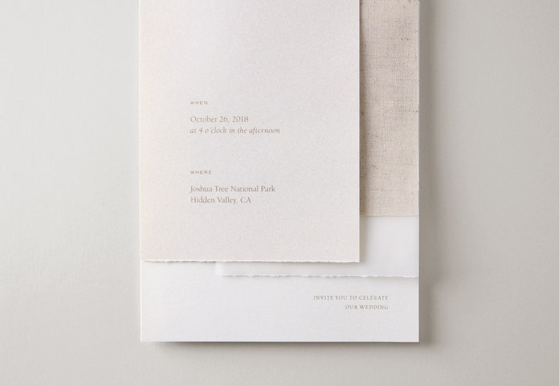 Natural Linen Wedding Invitation, torn edge, deckle edge, natural, minimalist, simple, linen, wedding invitation image 4