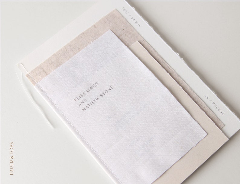 Layered Linen Wedding Invitation, torn edge, deckle edge, natural, minimalist, simple, linen, wedding invitation image 2