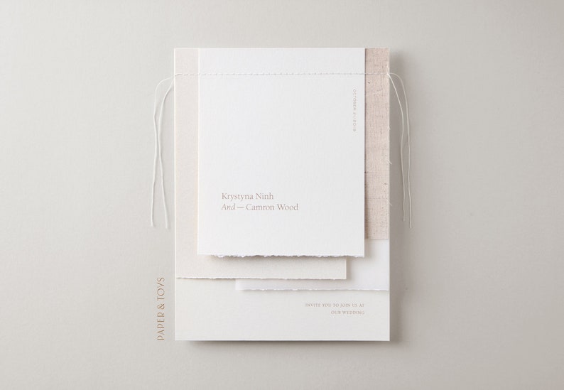 Natural Linen Wedding Invitation, torn edge, deckle edge, natural, minimalist, simple, linen, wedding invitation image 1