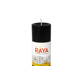 Small round pure beeswax pillar candle, black - 3 sizes