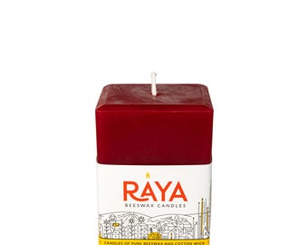 Square Pure Beeswax Pillar Candle, red - 3 sizes