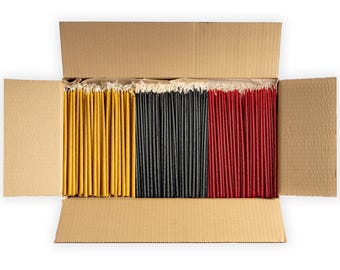Hand Dipped Beeswax Tiny Taper Candles - 9" Yellow, Red, Black - 11lb / 5kg box