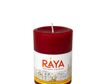 Round Pure Beeswax Pillar Candle, red - 3 sizes