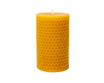Beeswax Ornamental Pillar Candle - honeycomb cylinder