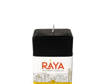 Square Pure Beeswax Pillar Candle, black - 3 sizes