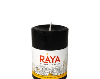 Round Pure Beeswax Pillar Candle, black -  3 sizes
