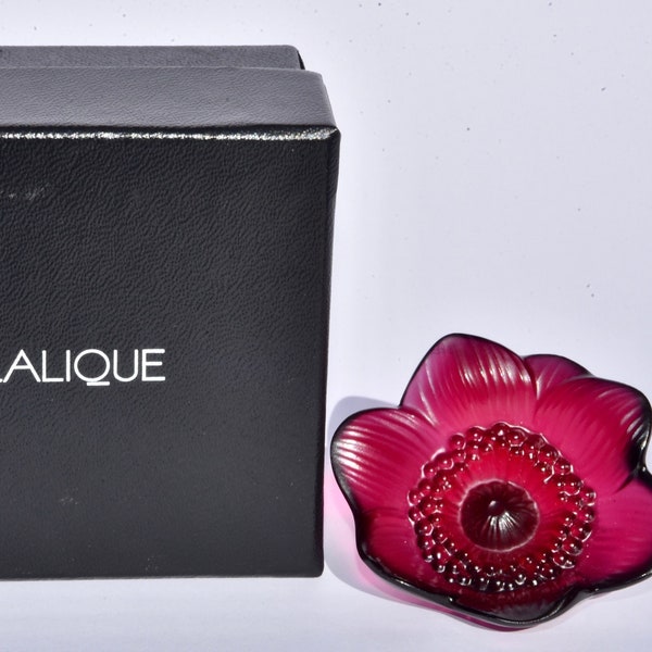 Beautiful Boxed Lalique ANEMONE Flower Stem Red Sculpture/Paperweight - Rare Colour