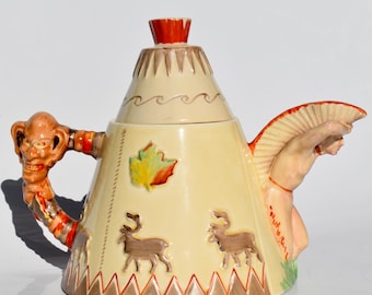 Seltene Art Deco Newport Pottery Clarice Cliff TEEPEE Teekanne - Grüße aus Kanada