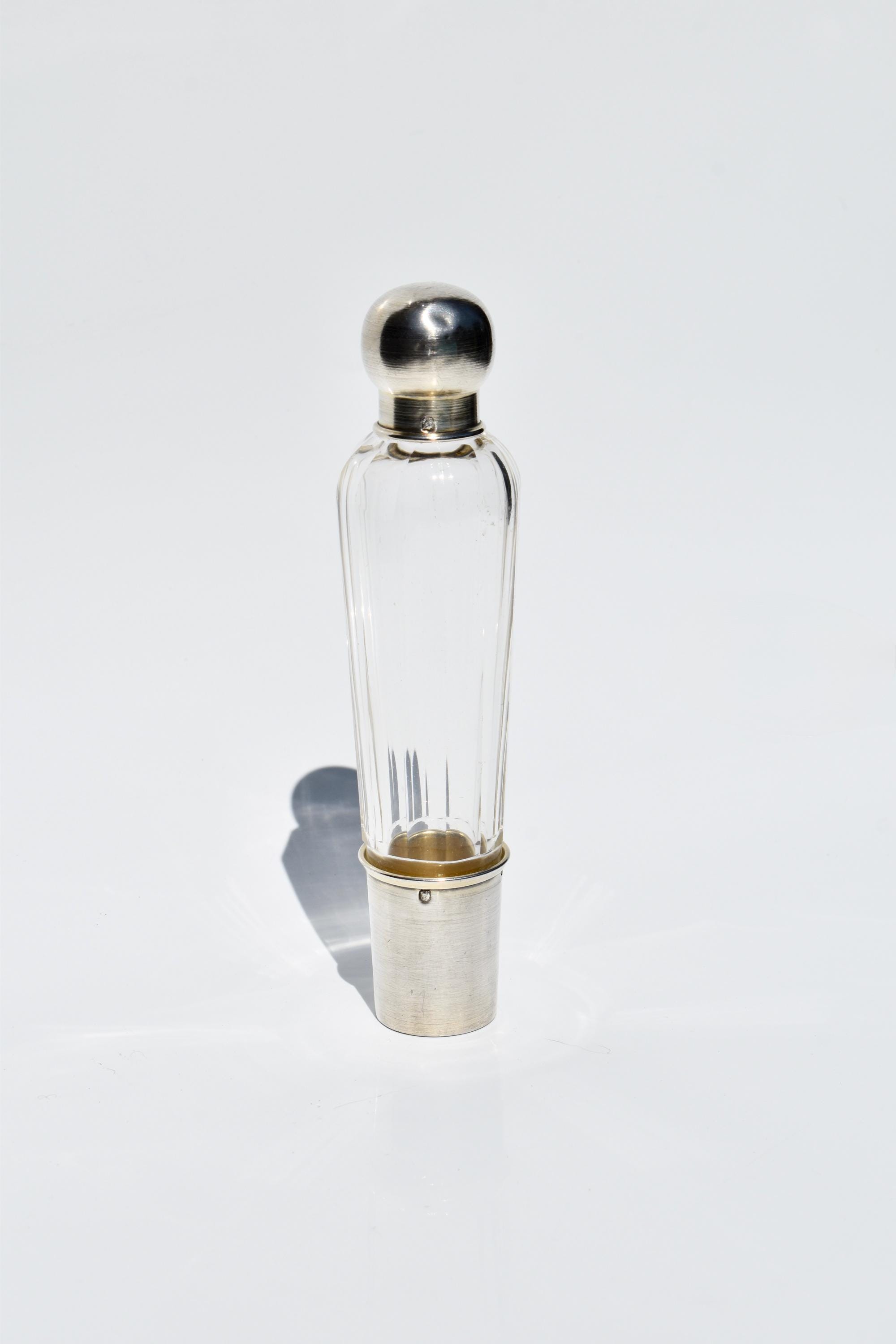 Antique French Ladies Cut Crystal & 950 Sterling Silver Hip Flask Removable Cup