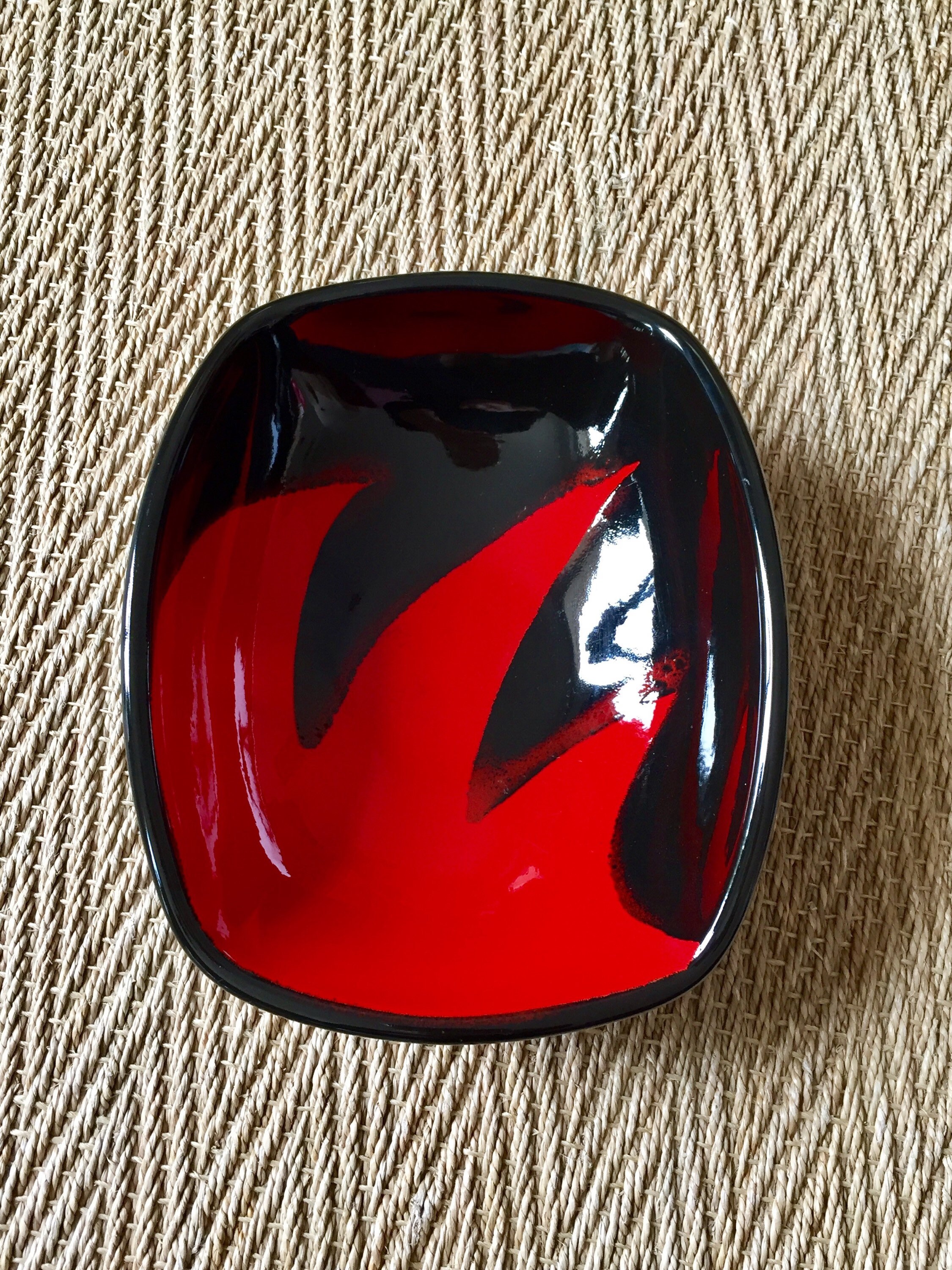 Elchinger 1950 - Grande Coupe/ Vide Poches/ Plat Forme Libre Soufflenheim Rouge et Noir Signée