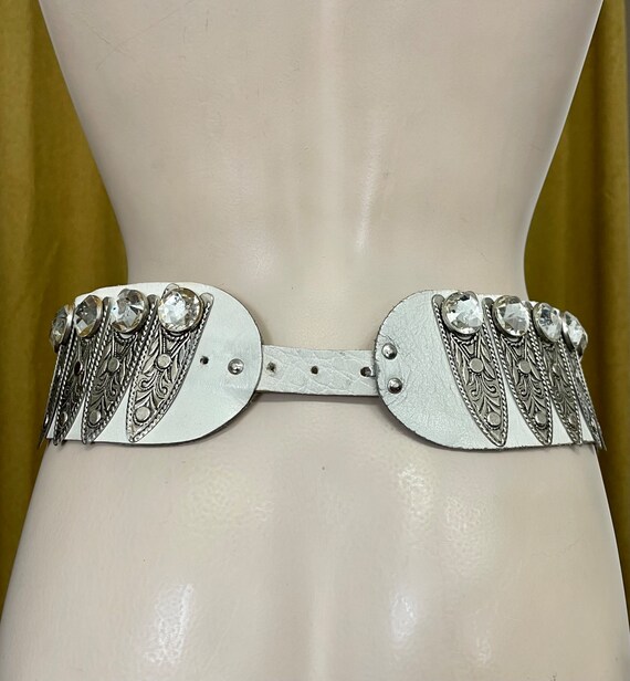 Jose Cotel C.D.C. Vintage White Leather Silver Studded Belt Made in Paris France Belt Jose Cotel Gold size S International in Metal - 41715647 main image 4
