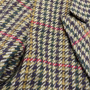 1980's Veste blazer croisée en laine motif pied de poule coloris kaki/ beige rehaussé de touches de violet/ moutarde/ rouge Chic image 6