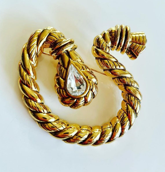 1980's- Large brooch in gilded bronze rope style … - image 1