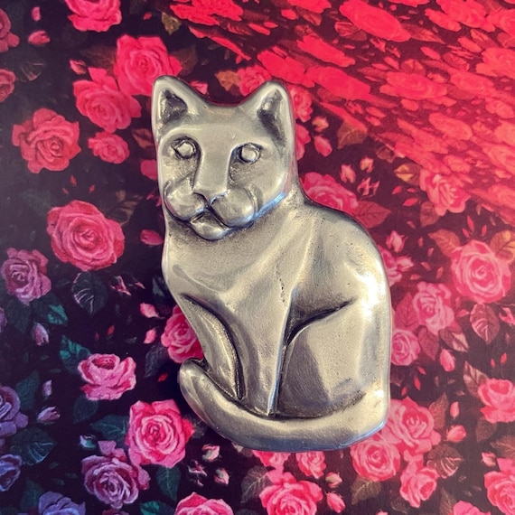 Broche Vintage Jacky De G Chat En Métal Argenté - Occasion