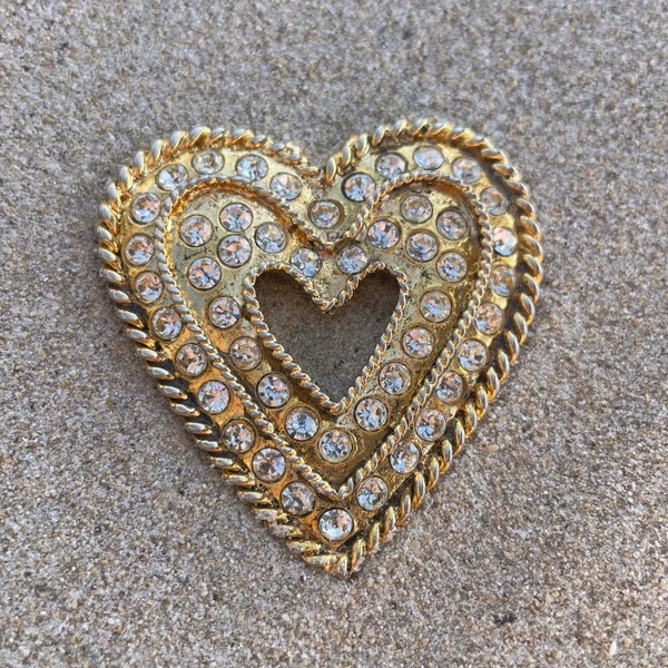 Edouard Rambaud Paris 1990's - Openwork heart brooch paved with cut crystals- Signed