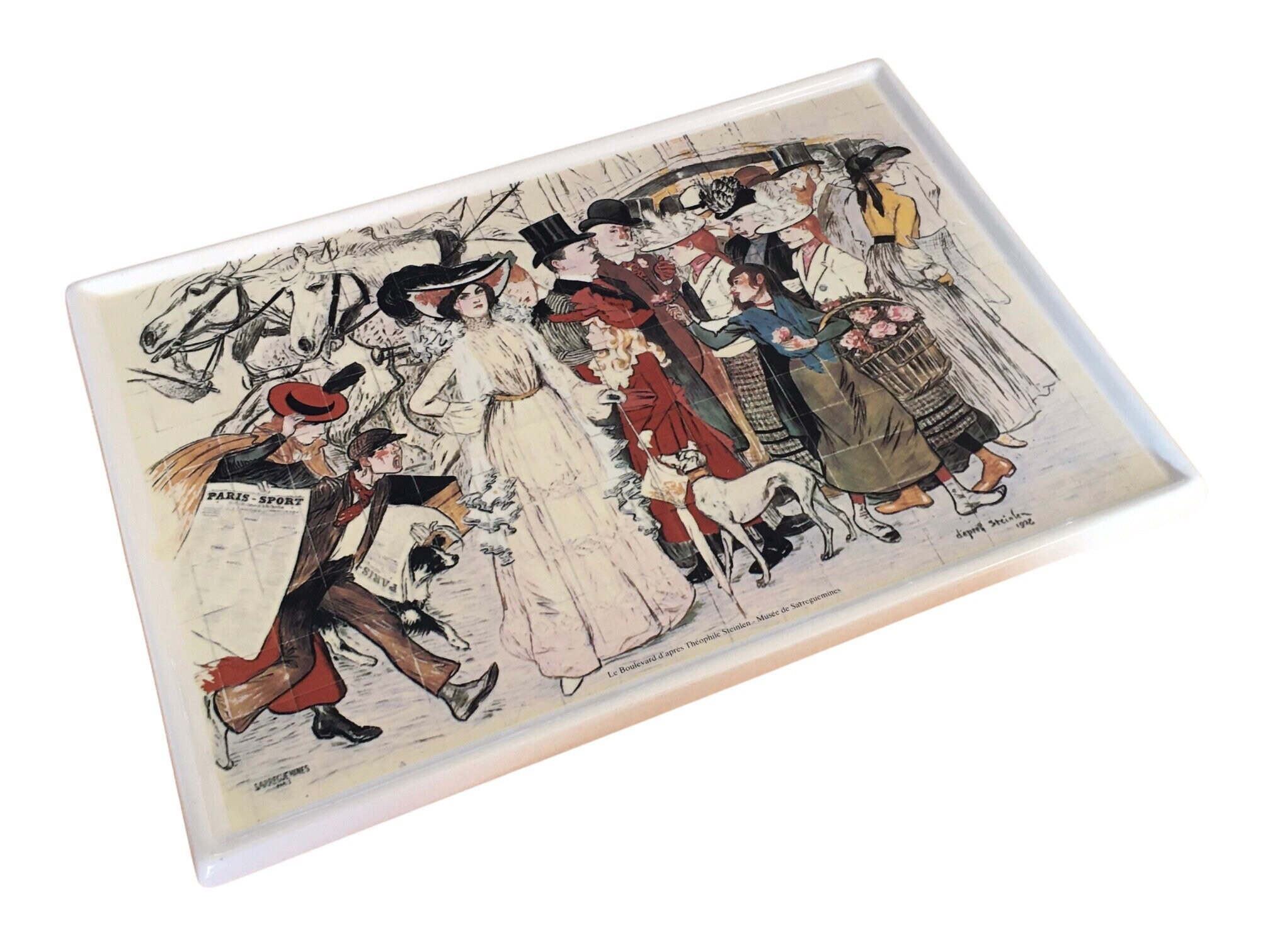 Sarreguemines Vers 1970 - Plateau à Fromage ou Décoratif en Faïence, Reproduction d'une Peinture de 