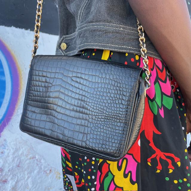 Sac Vintage En Cuir Croco Années 50 - Pochette Femme Marron, Bandoulière, état Occasion