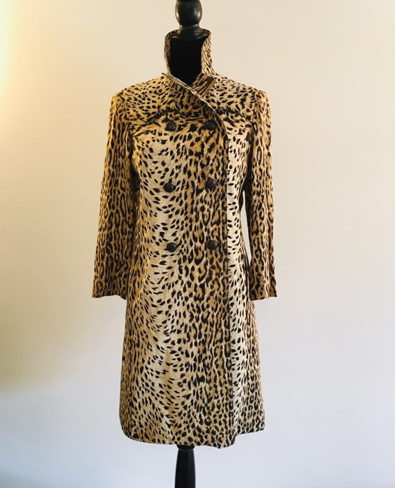 length and sleeves 34 typical 50s-60s-collector/'s! 1950-60 /'s-straight Leopard trench coat double-breasted