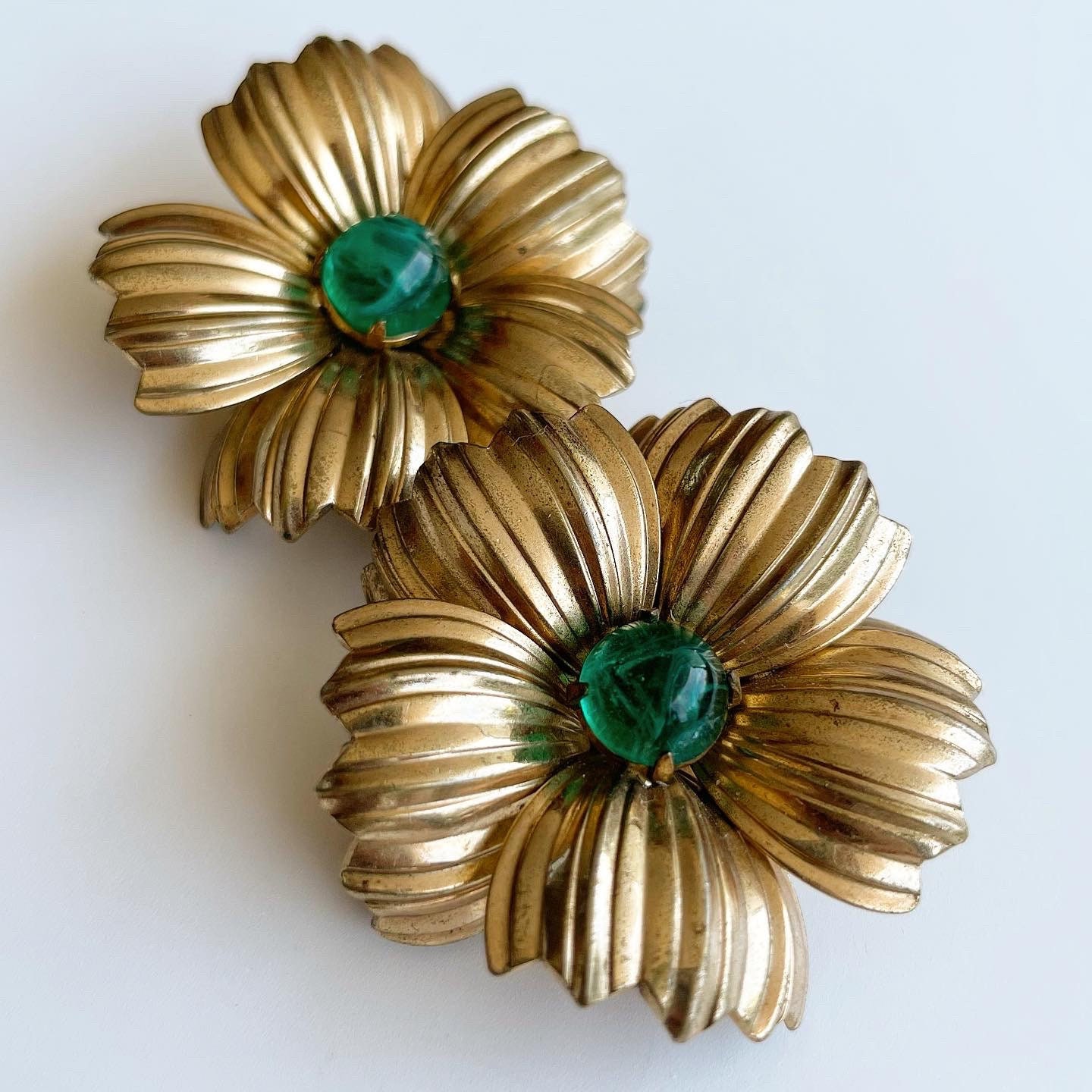 Boucles D'oreilles Clips Vintage Années 1950 - Longues Pendantes, Motif Floral, état Occasion