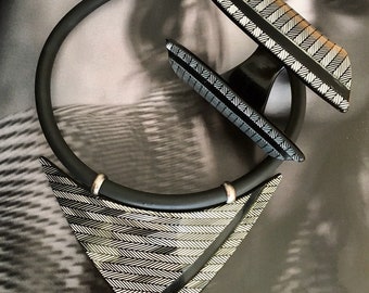 HERVÉ DOMAR Paris- Rare adornment 1980- Torque necklace and cuff bracelet made by the eyewear maker from materials dedicated to optics!