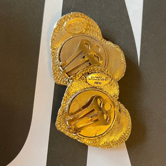 Grande Broche Métal Doré Jacky De G. Paris - Cabochons Blancs - Bijou Vintage Occasion Très Bon État
