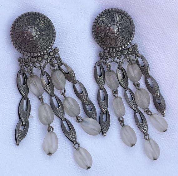 Boucles D'oreilles Vintage JL Blin En Résine Aspect Marbre - Plaqué Or 24 Carats, Bon état !
