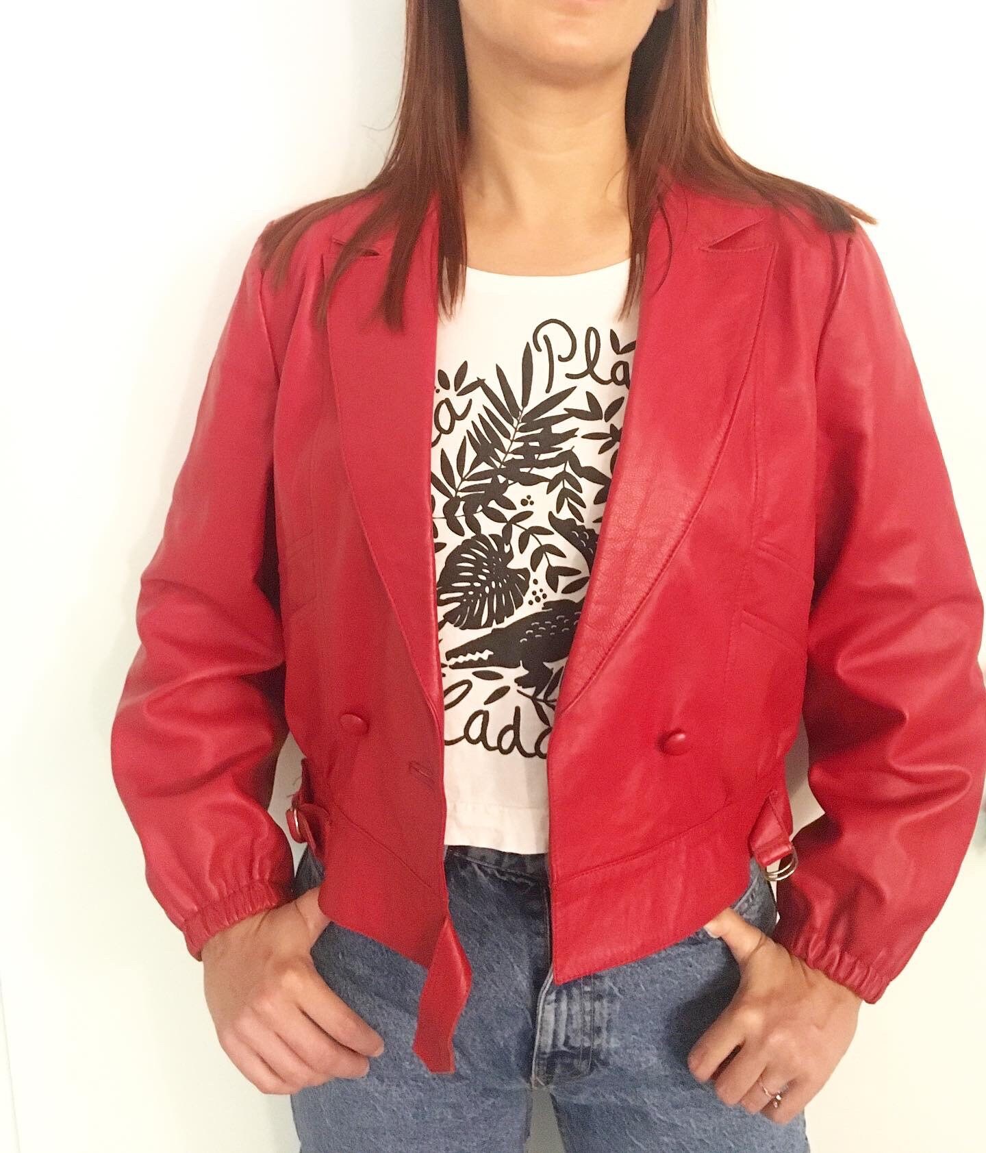 1980's- Short Jacket in Red Lambskin- Crossed, Fitted, Two 1980's- Short Jacket in Red Lambskin- Crossed, Fitted, Two