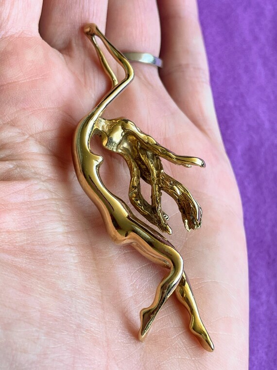 Collier Pendentif Sculptural En Bronze Patiné - Vintage Années 1970 - Bijou D'artiste Symboliste - Occasion