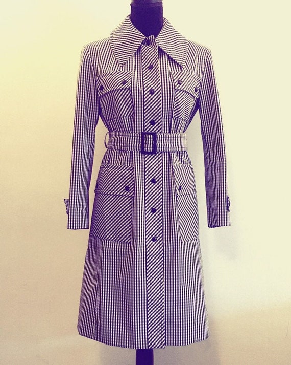 ROYAL BLIZZAND Black and White Gingham Plaid Trench Coat Hanger and Belted Ultra Feminine to Brigitte Bardot Very Rare Model Collectible Etsy Ireland