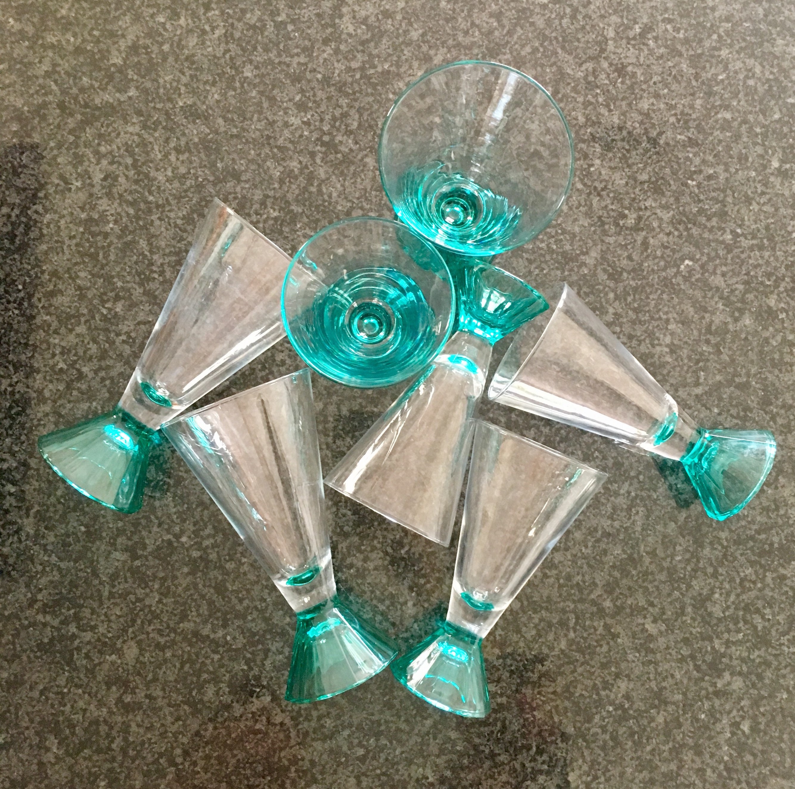 Luminarc France - 1960-70's Verres Côniques à Pied Turquoise #verres Cocktails #coupes Glace ... ou 
