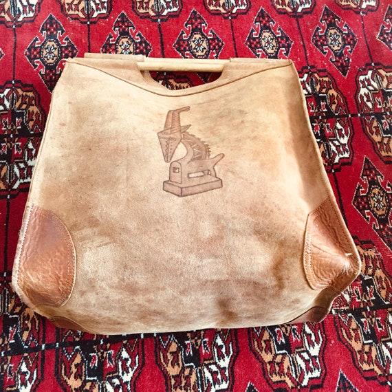 1970's - large tote bag in suede and leather came… - image 8