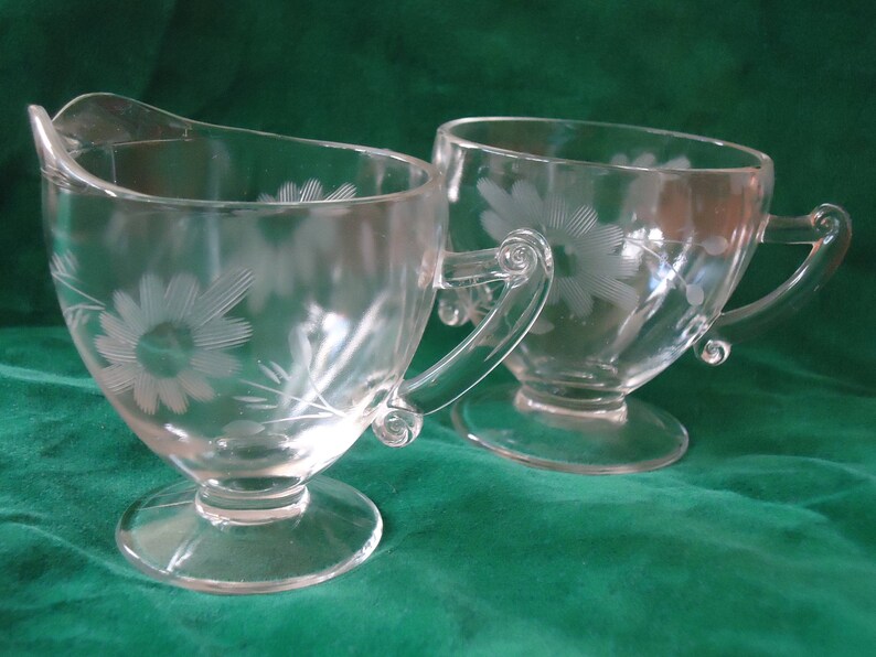 Etched Crystal Sugar and Creamer with Daisy Pattern Etsy