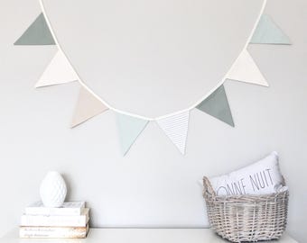 Sage Green Beige Fabric Bunting Garland Banner - Bedroom/Nursery/Party/Photoshoot Decor