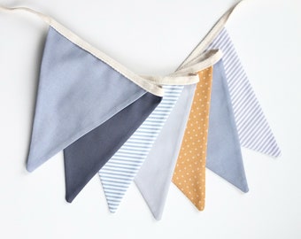 Bannière de guirlande de banderoles en tissu à rayures bleues et grises - Décor de chambre à coucher/pépinière/fête/séance photo