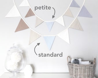 Neutral Beige Grey Natural Fabric Bunting Garland Banner - Bedroom/Nursery/Party/Photoshoot Decor