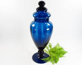 Mid Century Empoli Dark Blue Optic Glass Jar, Italy