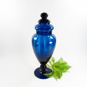 Mid Century Empoli Dark Blue Optic Glass Jar, Italy image 1