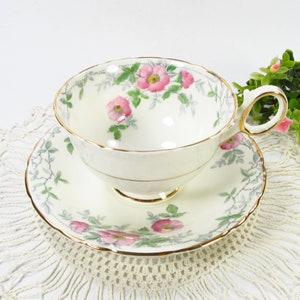 Vintage Pink Wild Roses Tea Cup and Saucer, Delphine Bone China, 5052 Made in England image 1