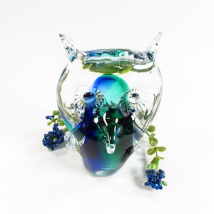 Vintage Glass Owl Figurine Paperweight, Blue and Green Murano?