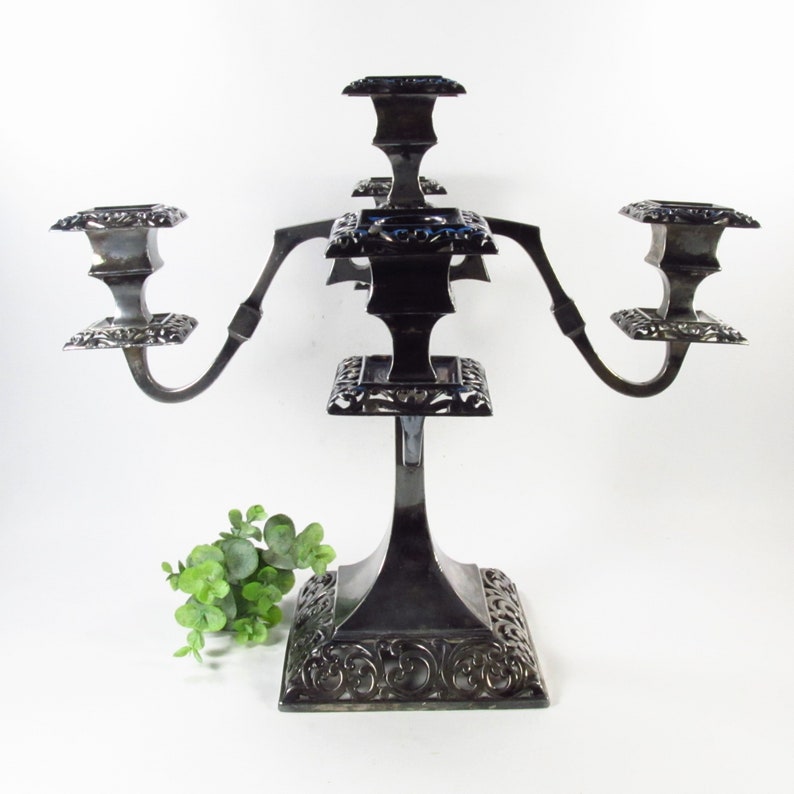 Antique Candelabra, Silver Plated Four Arm Candle Holder, Forbes Silver Co. 122, Wedding Centerpiece image 5