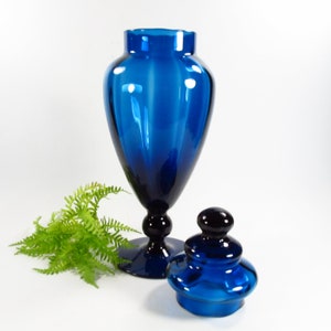 Mid Century Empoli Dark Blue Optic Glass Jar, Italy image 2